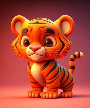 Feline Charm: Cute Baby Tiger Cub In A Natural Stance Orange Animation